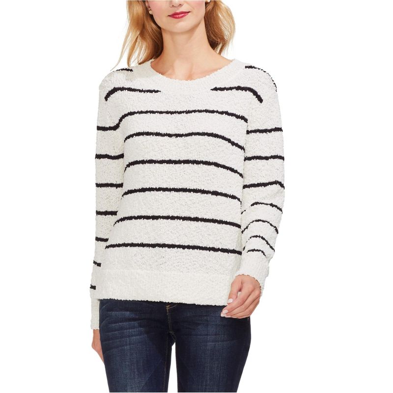 Vince Camuto Womens Chenille Stripe Pullover Sweater, white, X-Large