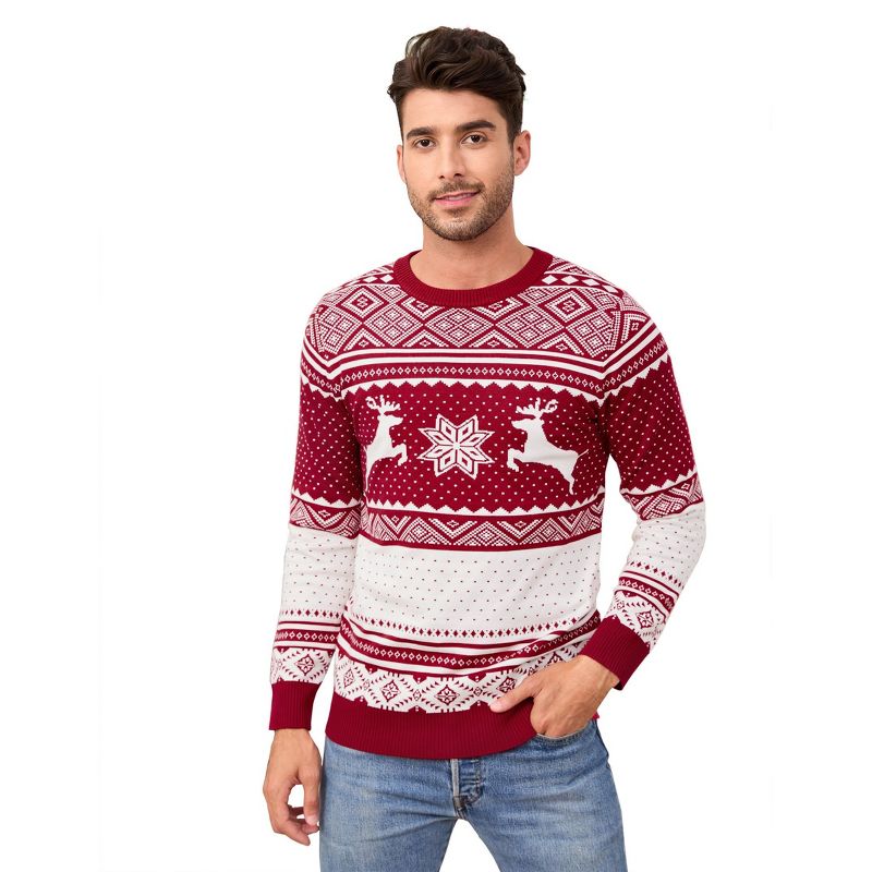 Coolmee Men's Casual Slim Fit Knitted Christmas Sweaters Holiday Party Red S