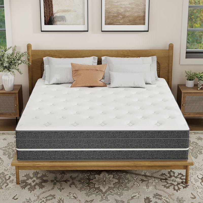 CHEVNI 14 Inch Queen Size Mattress in a box Hybrid Spring Memory Foam Medium Firm - White
