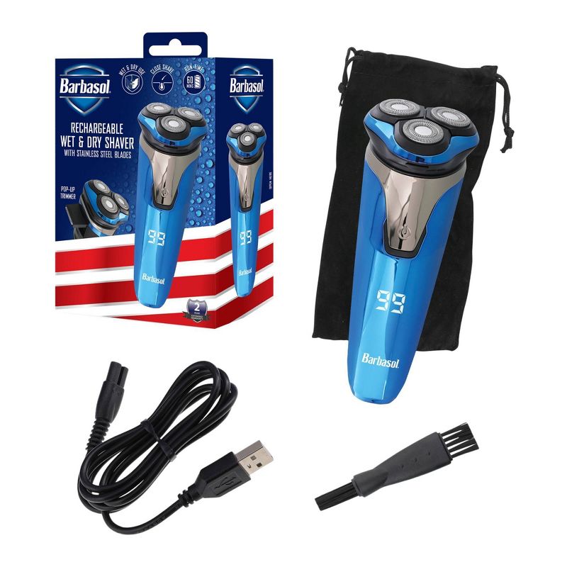 Barbasol LCD Display Wet and Dry 3 Head Rechargeable Rotary Shaver with Pop Up Trimmer - 2ct
