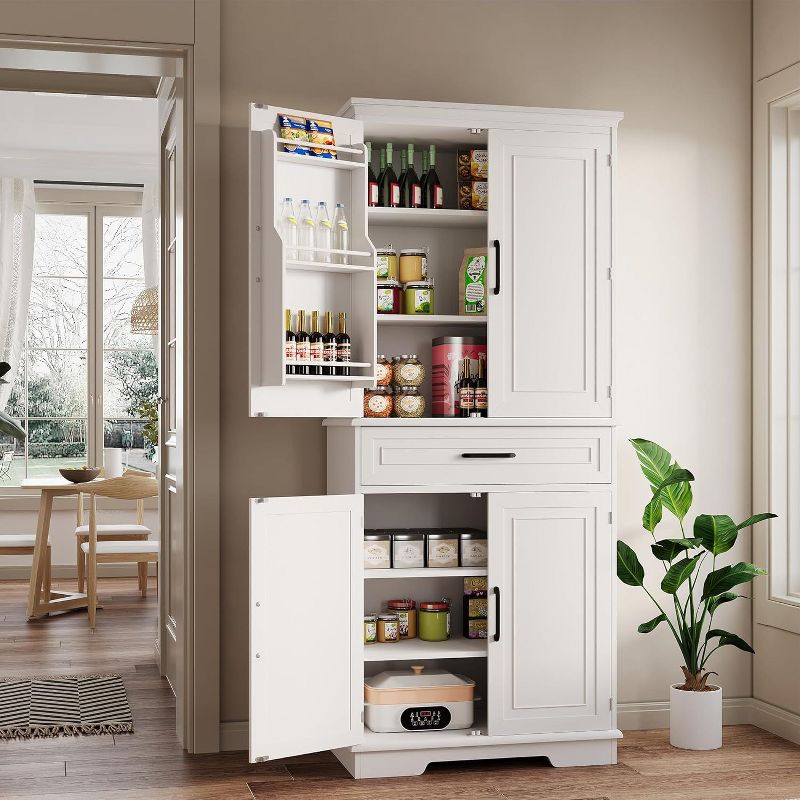 Acekool 72" Tall Kitchen Pantry Cabinet with Drawer, 6 Doors & Adjustable Shelves – Large Storage Cabinet for Dining & Living Room, White