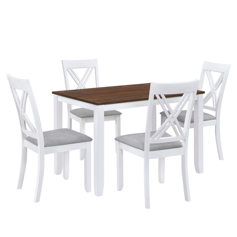 Dexmalle 5pcs Dining Set Solid Wood Compact Kitchen Table & 4 Chairs