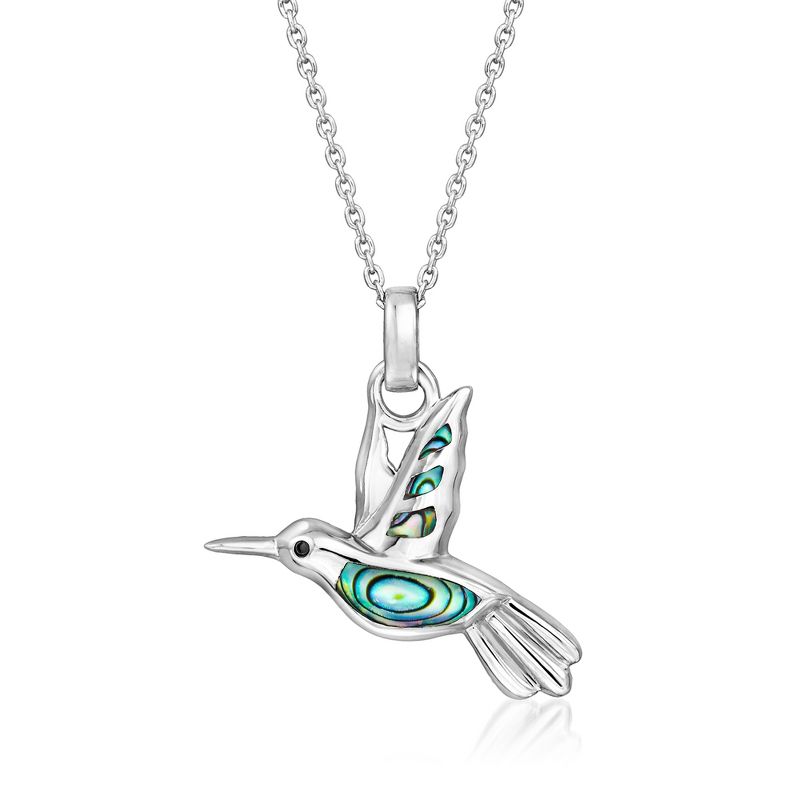 Ross-Simons Abalone Shell Hummingbird Pendant Necklace With Black Enamel in Sterling Silver Size 18