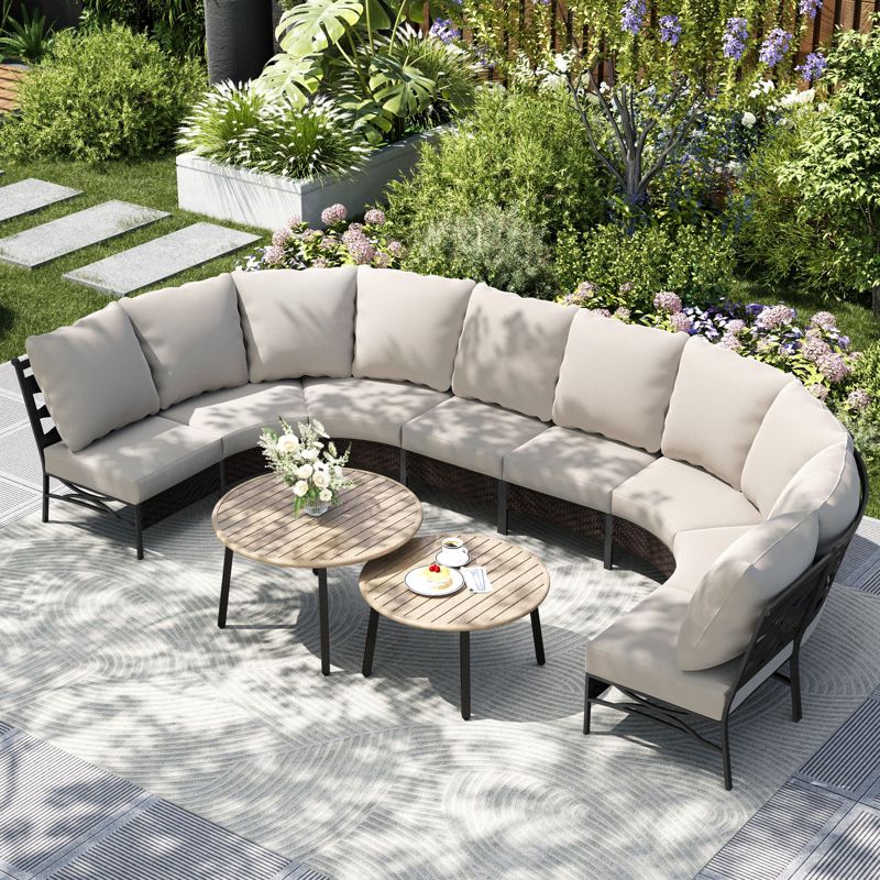 Captiva Designs Outdoor Half-Moon Sectional Patio Conversation Sets with 2 Round Table for Garden, Poolside, Balcony, Backyard