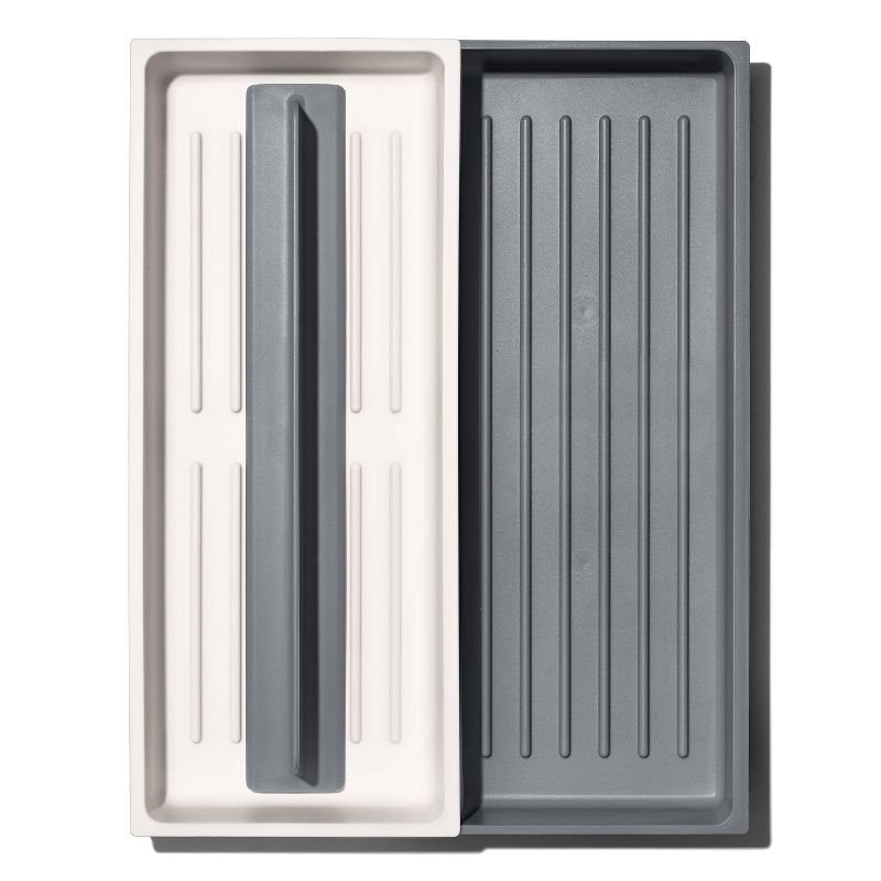 OXO Long Handled Tool Organizer: Utensil & Kitchen Drawer Storage, White/Gray, Hand Wash, TPE & Polypropylene Material