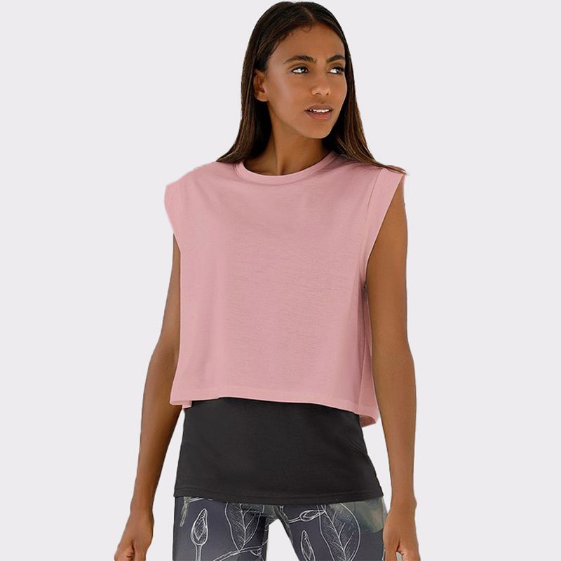 Women's Cap Sleeve Layered Look Top - LASCANA - Rose & Black Solid X-LARGE