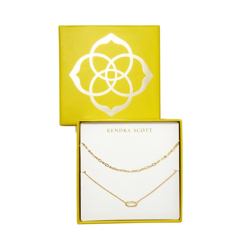 Kendra Scott Emma 14K Gold Over Brass Pendant Necklace Gift Set 2pc - Mother of Pearl: Lobster Claw Clasp, Slide Closure