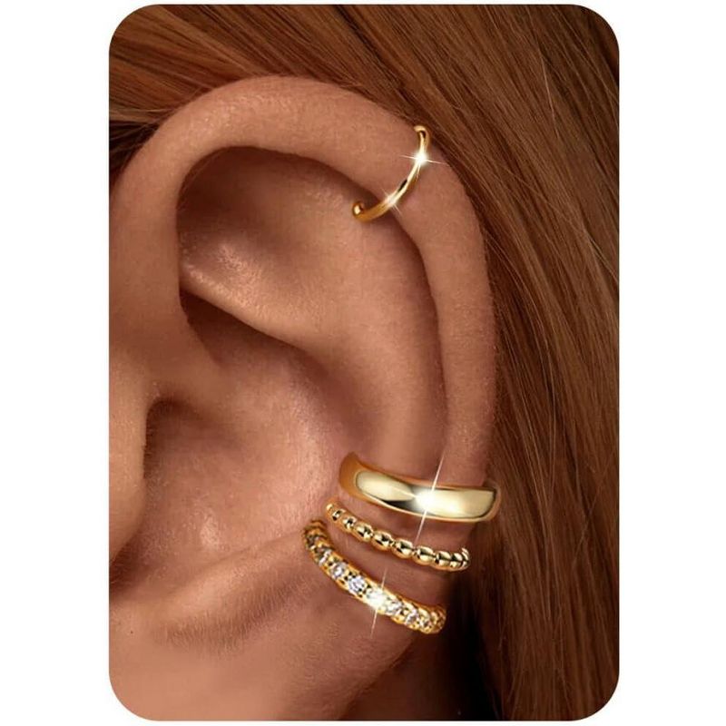 SmallRig 4-Pair Gold Plated Ear Cuffs - Hypoallergenic Clip-On Cartilage Earrings (Silver/Gold), Non-Tarnish Fake Ear Jewelry Set