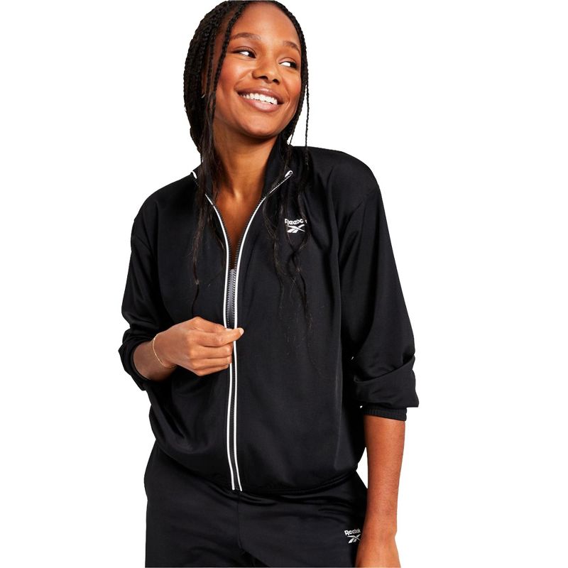 Reebok Womens Athletic Track Jacket, black, X-Small