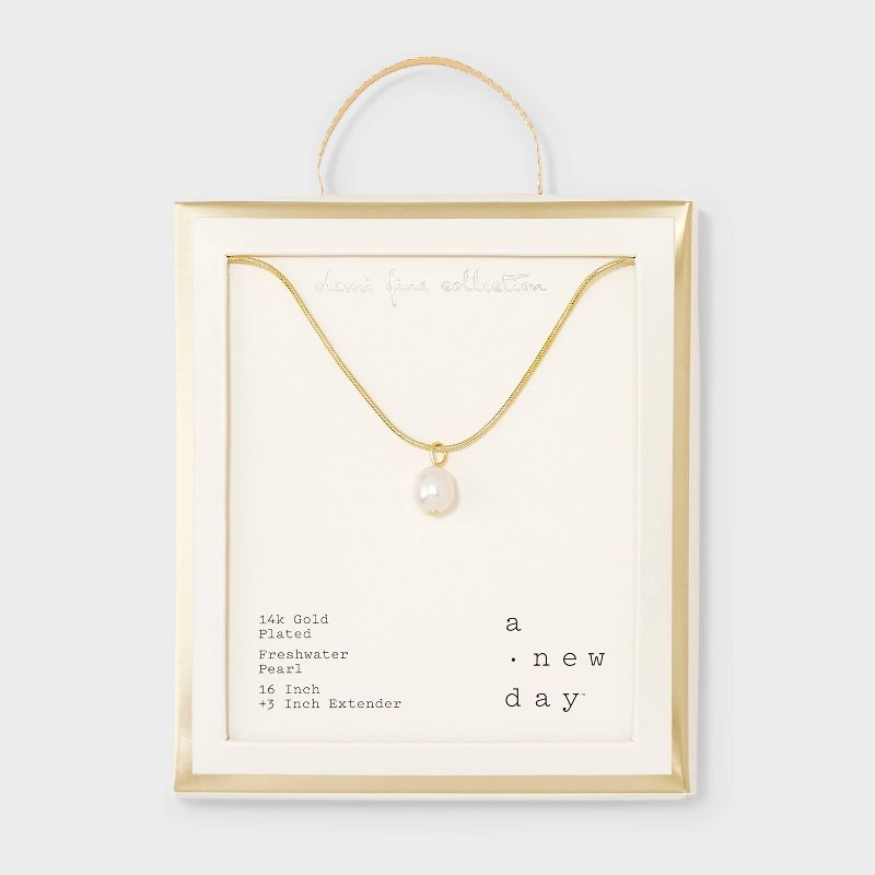 14k Gold Plated Freshwater Pearl on Snake Chain Necklace - A New Day™ Gold: Lobster Claw Clasp, 16-19" Length