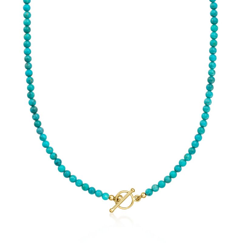Ross-Simons 3.5-4mm Turquoise Bead Charm-Compatible Toggle Necklace in 18kt Gold Over Sterling. 16 inches