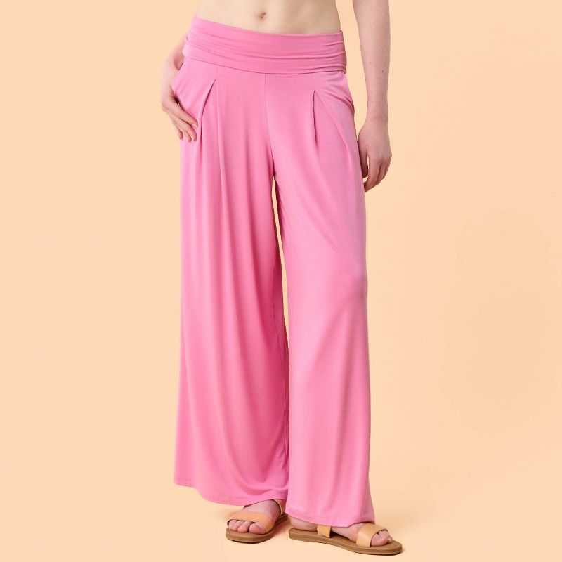 Blogilates Women's Homebody Foldover Wide Leg Pants - Pink XS