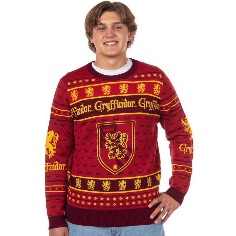 Harry Potter Sweater Men's Hogwarts House Gryffindor Crest Logo Ugly Sweater for Christmas (X-Large) Red