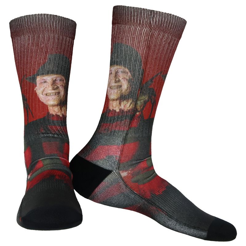 A Nightmare On Elm Street Socks Men's Freddy Krueger Sublimated Crew Socks Fits Shoe Size 8-12 Red