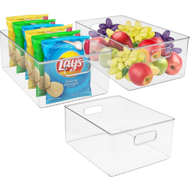 Sorbus 3 Pack Large Clear Plastic Container Bins - Great for Organizing the Kitchen, Fridge, Pantry and More