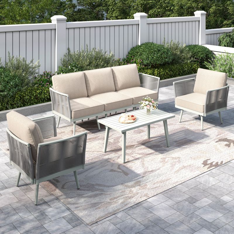 Captiva Designs Outdoor Patio Rope Rattan Furniture Conversation Sets with Coffee Table 5-Seat