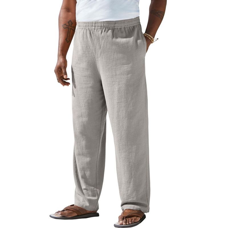 KingSize Elastic Waist Gauze Cotton Pants - XL, Sand Grey