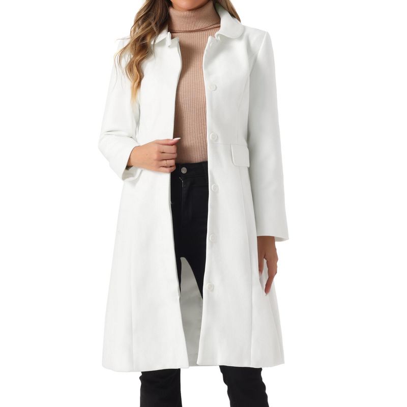 INSPIRE CHIC Women's Buttons Long Sleeve Pockets A-Line Casual Winter Collared Coats Large Cream White