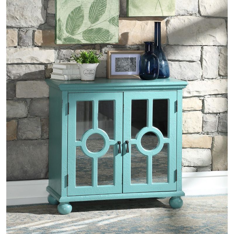 ORRD Antique Aqua Accent Chest with Mirror Doors, Classic Storage Cabinet with Brass Pulls, Modern Traditional Bedroom & Living Room Furniture