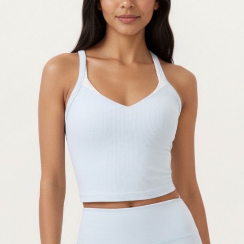 Anna-Kaci Active Women's V-Neck Cropped Active Tank Top with Double Shoulder Straps - Large, Light Blue