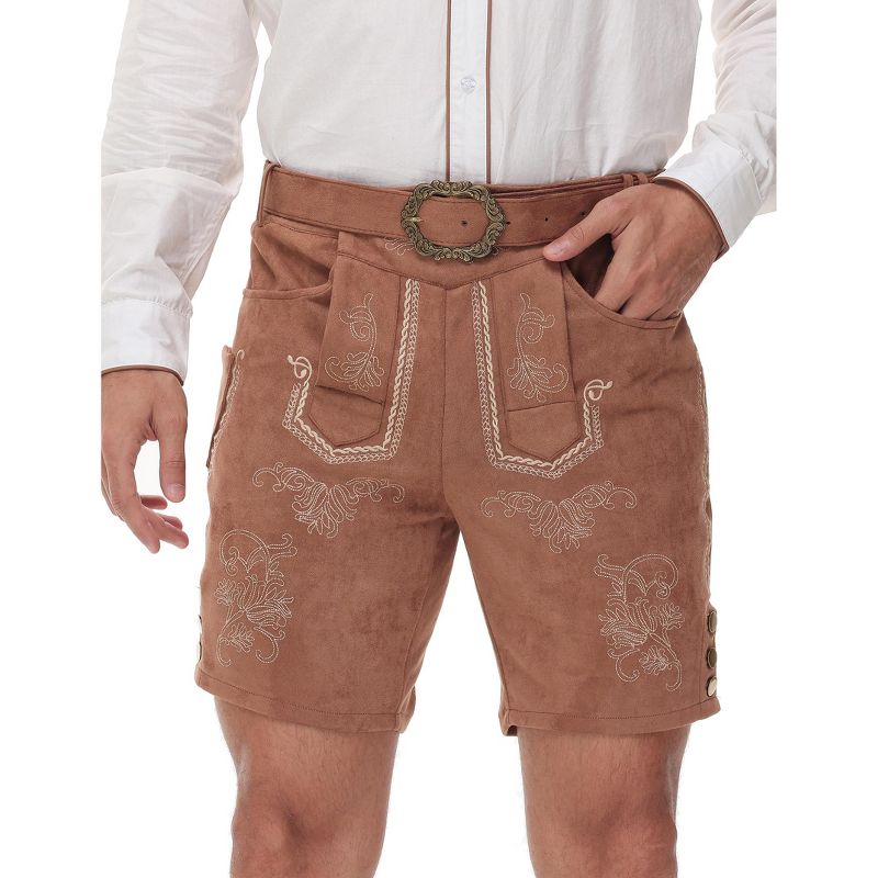 Men's High-Rise Shorts With Pockets Wide Belt Adjustable Casual,Brown,S
