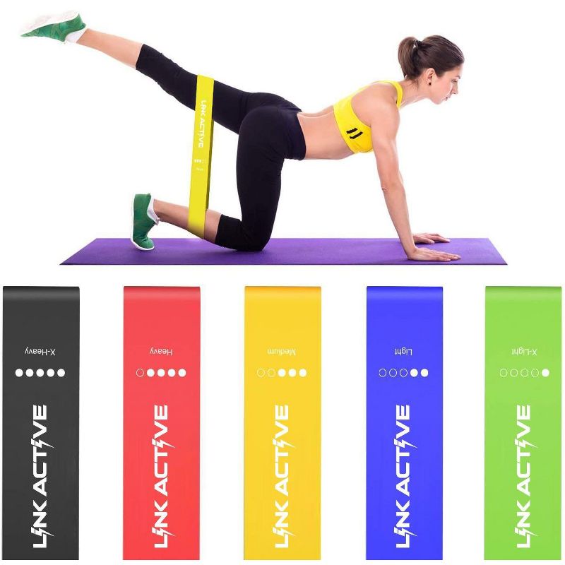 Link Active Resistance Exercise Bands for Home Fitness Stretching, Strength Training, Pilates Flex Bands and Home Workouts Set of 5
