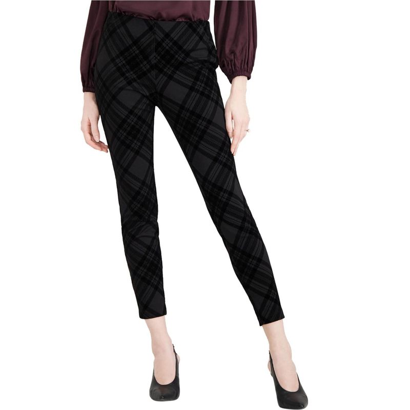 maison Jules Womens Flocked Casual Trouser Pants, black, Large