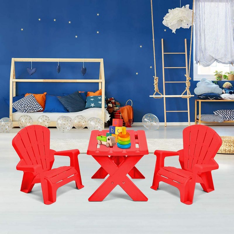 Costway Plastic Children Kids Table & Chair Set 3-Piece Play Furniture In/Outdoor Red