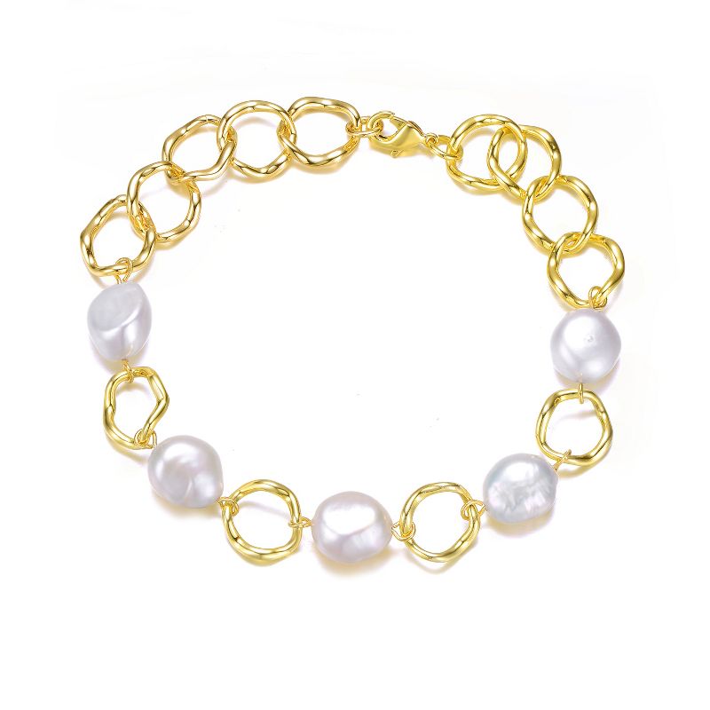 Guili Gold Plated Sterling Silver Freshwater Pearl and Cubic Zirconia Chain Bracelet, a Versatile and Elegant Jewelry Accent for All