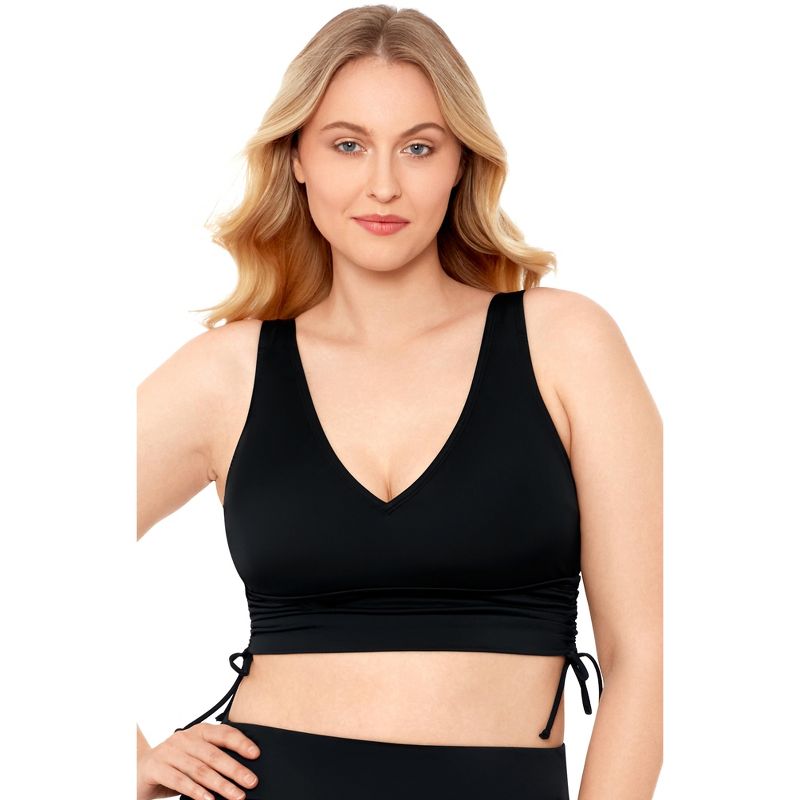 Women's S3 Supportive Cinched Adjustable Midkini Swimsuit Top - Onyx Black