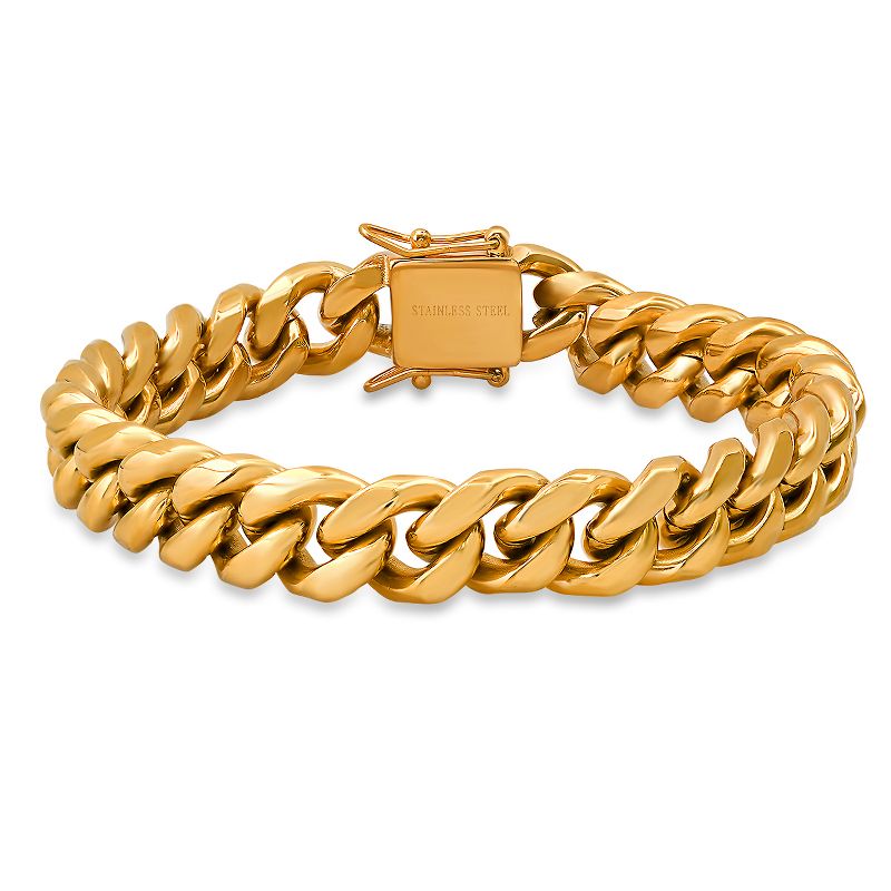 Steeltime Men's 18k gold plated stainless steel heavy cuban link chain bracelet