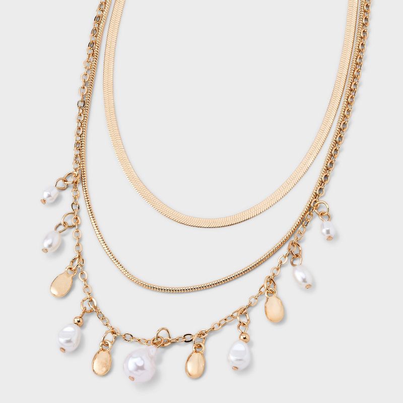 Pearl Charm Multi-Strand Necklace - A New Day™ - Gold/Ivory: Nickel-Free Metal, Lobster Claw Clasp, 16" Length