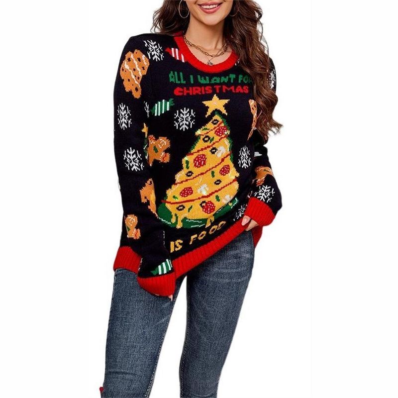 Ugly Christmas Sweater for Women Christmas Tree Funny Christmas Party Sweater Women Dark Blue 2XL