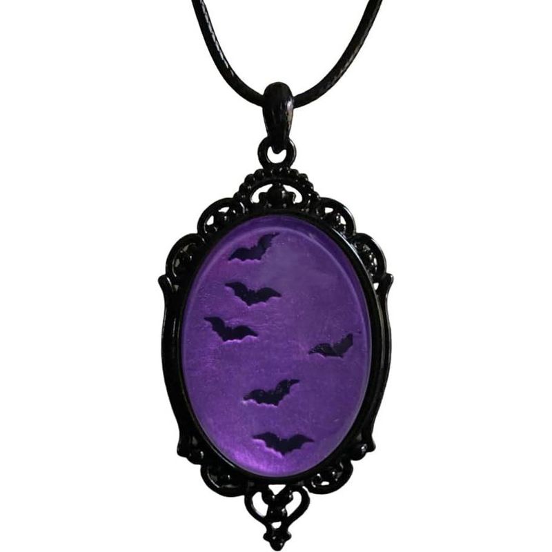 Gothic Bat Glass Pendant Necklace With Rope Chain For Punk Witch Victorian Jewelry Accessories