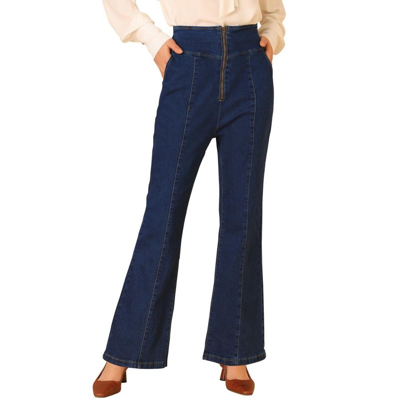 INSPIRE CHIC Women's Bell Bottoms Long Vintage Flare Jeans Denim Pants X-Small Dark Blue