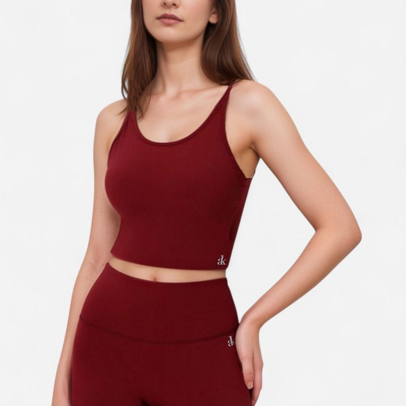 Anna-Kaci Active Women's Scoop Neck Cropped Activewear Tank Top with Wide Straps and Clean Hem Detail - Medium, Burgundy