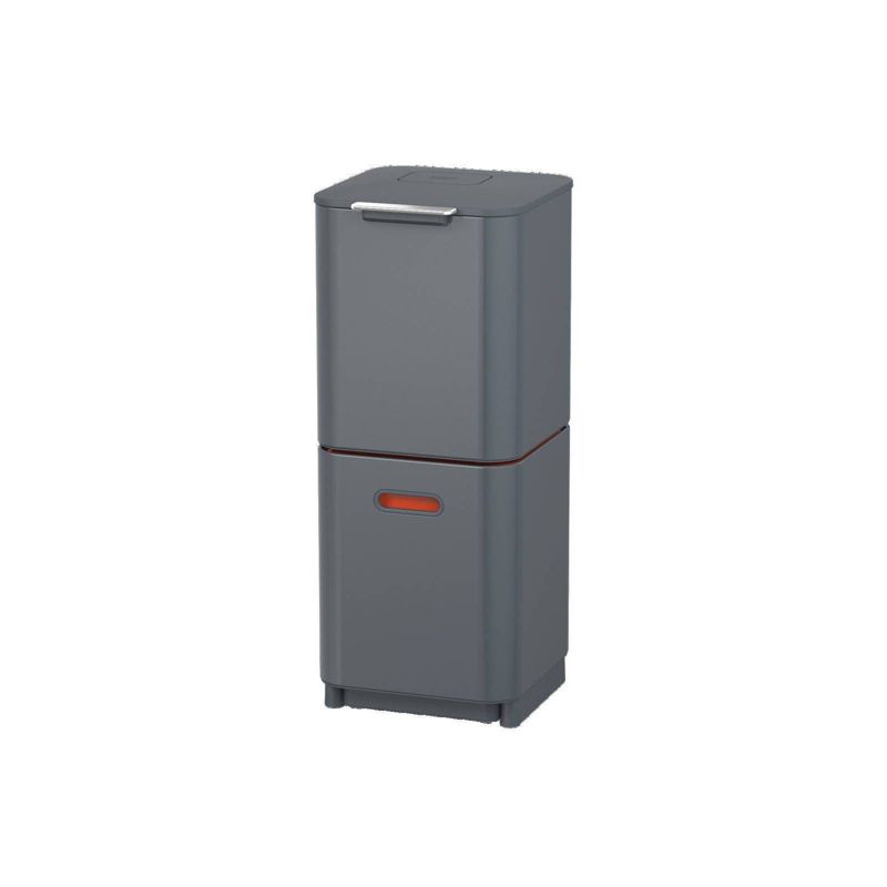 Joseph Joseph Totem 40L Dual Trash Can and Recycle Bin Graphite: Aluminum, Removable Inner Bucket, Indoor Waste Separation