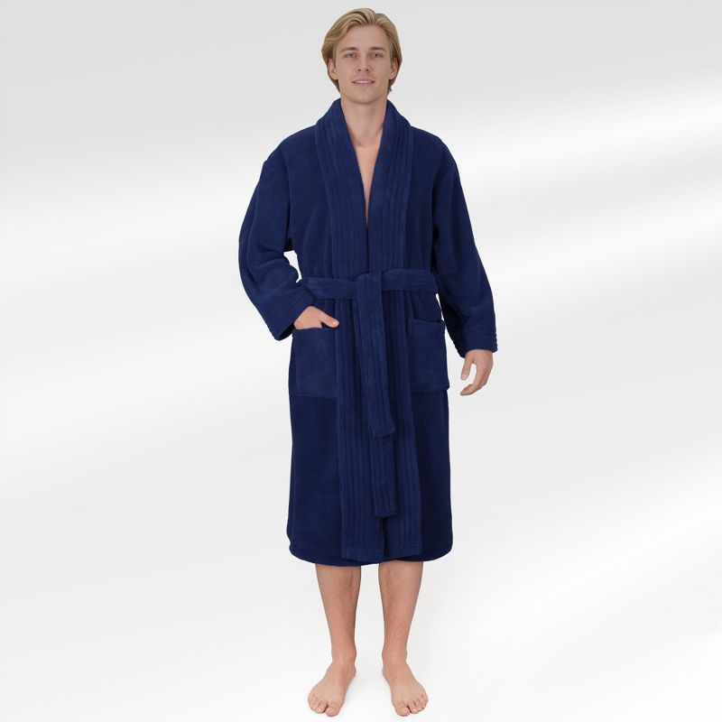 American Soft Linen Luxury Men’s Fleece Bathrobe – Ultra Soft, Warm & Lightweight Plush Robe
