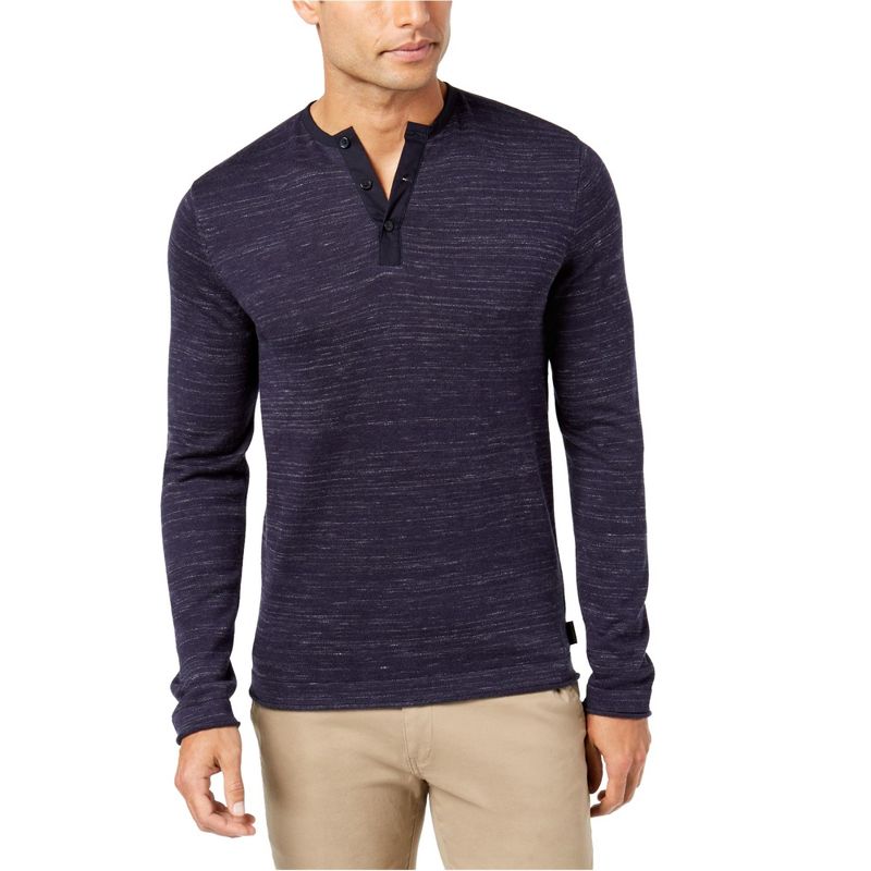 Calvin Klein Mens Heathered Henley Sweater, spacecaptain, XX-Large