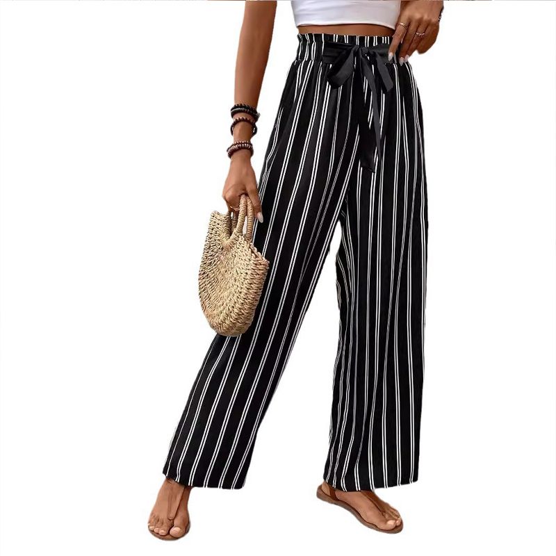 Womens Wide Leg Pants High Elastic Waist Casual Flowy Trousers Business Work Pants with Pockets Black S