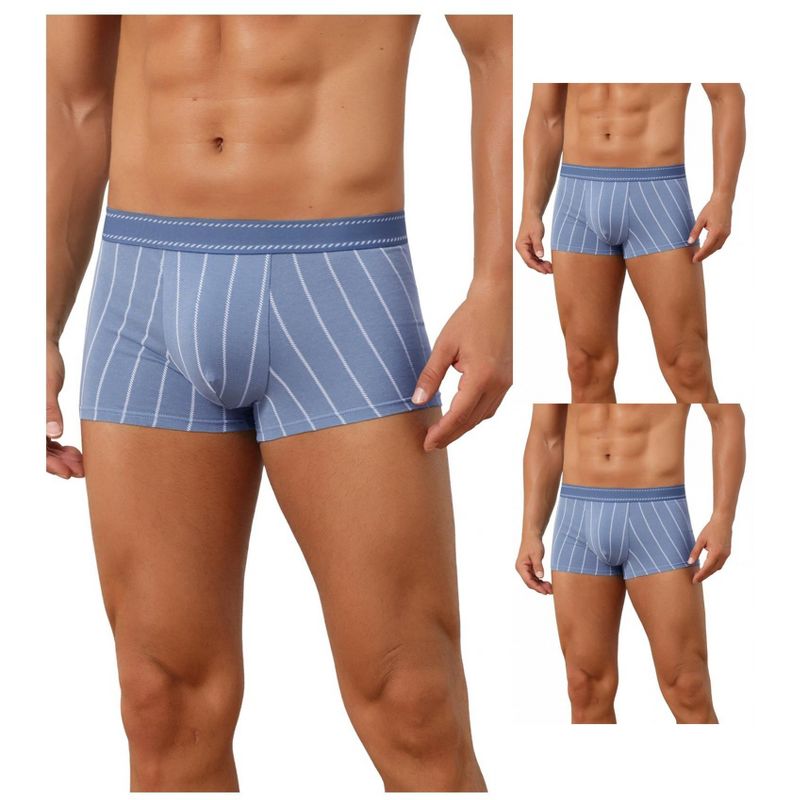 INSPIRE CHIC Men's Striped Stretch Waistband Comfortable Mid-Waisted Boxer Underwear 3 Packs 3 Blue 32