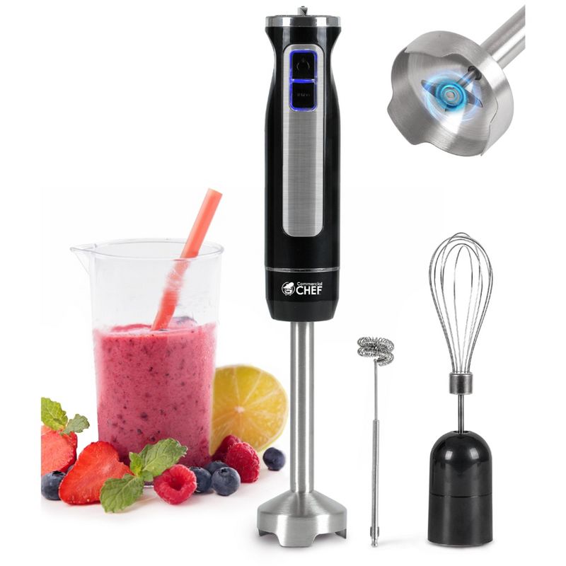 COMMERCIAL CHEF Immersion Multi-Purpose Hand Blender with 8 Speeds 500W, Black