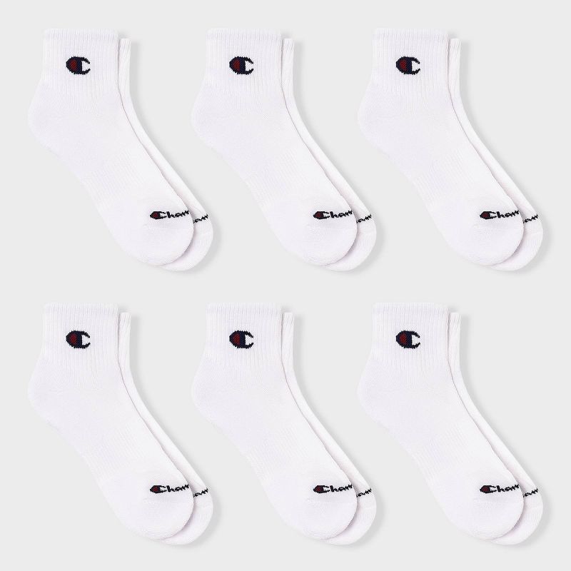 Champion Iconic Essentials Men's 6pk Cushion Quarter Socks - White 6-12