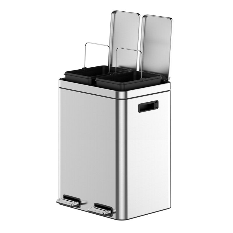 Orieon 10.6 Gallon Dual Compartment Step Stainless Steel Trash Can, Kitchen Garbage & Recycling Bin.