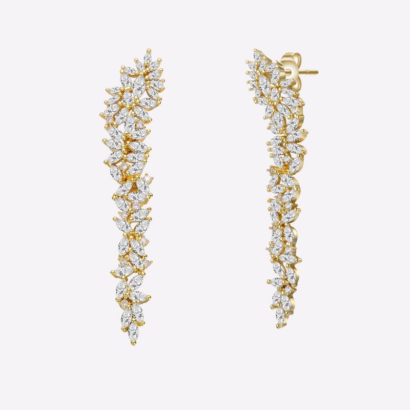 Guili Glamorous 14k Gold Plated Cubic Zirconia Waterfall Cluster Linear Earrings Ð Sparkling, Elegant Jewelry with a Chic and Dazzling Design