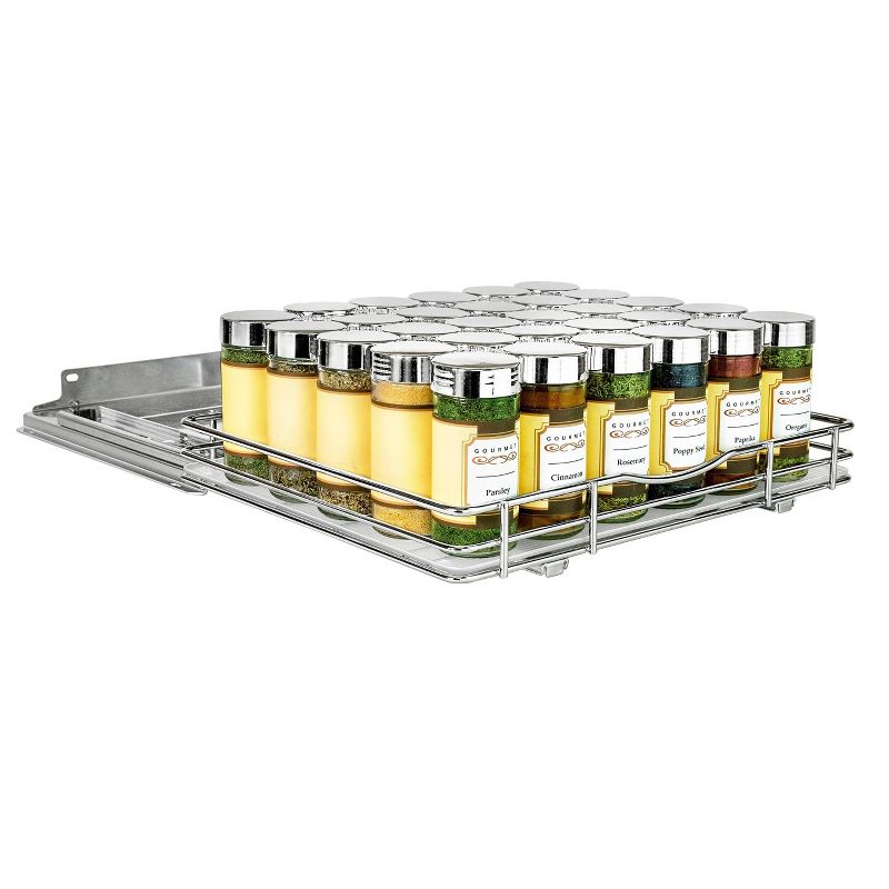 Lynk Professional Slide Out Vertical 12.25" Single Metal Spice Rack Silver: Kitchen Cupboard Organizer, Pull Out Storage