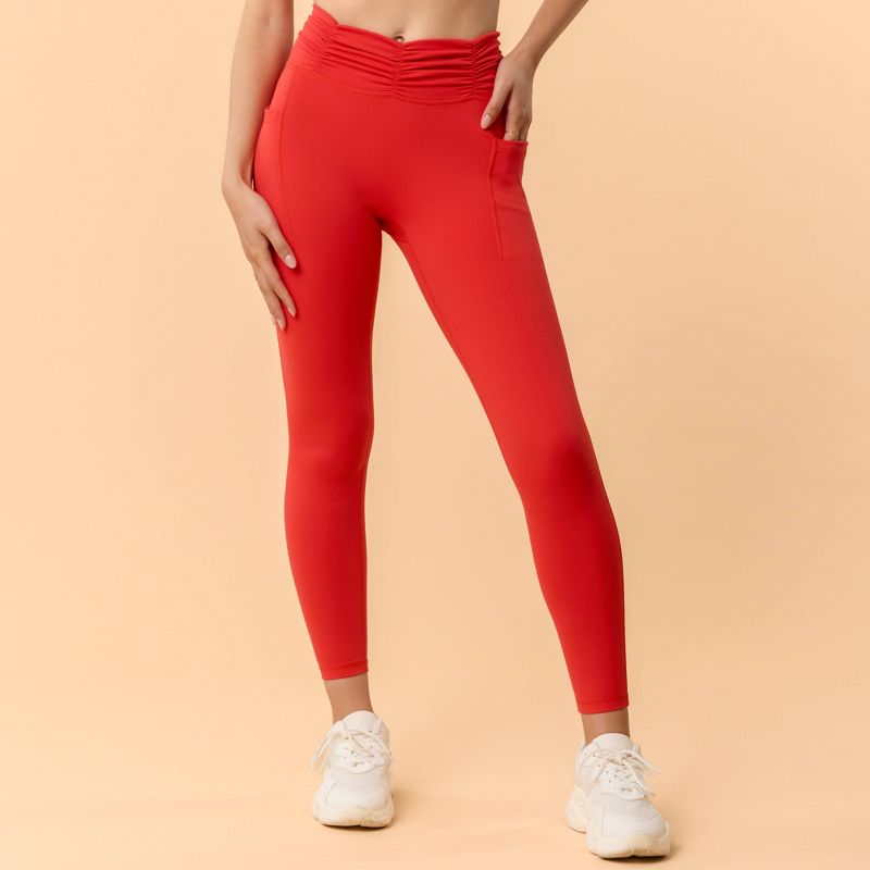 Blogilates Women's Ruched Waist Leggings - Red M