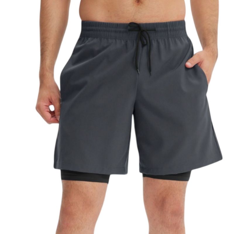 Anna-Kaci Active Men's Athletic Training Shorts with Inner Compression Layer Side Pockets and Adjustable Drawstring Waist - X Large, Gray