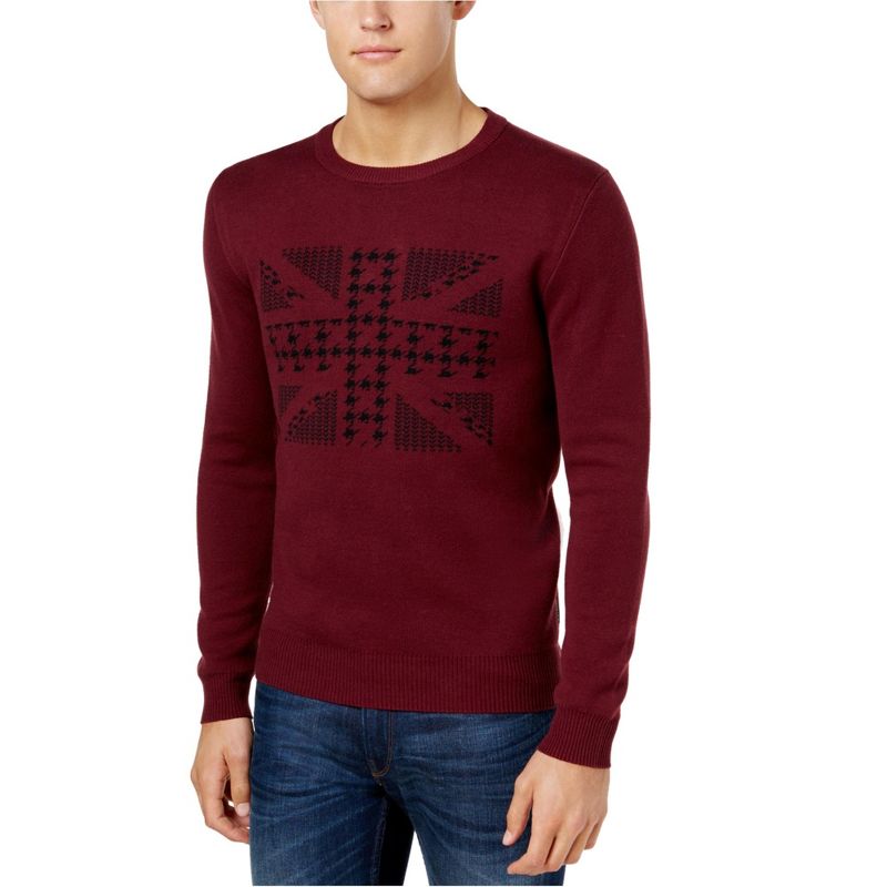 Ben Sherman Mens Union Jack Knit Sweater, wine, X-Large