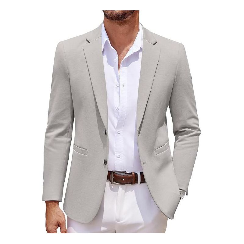 COOFANDY Men's Casual Knit Blazer Two Button Lightweight Sport Coats Suit Jacket Light Grey M